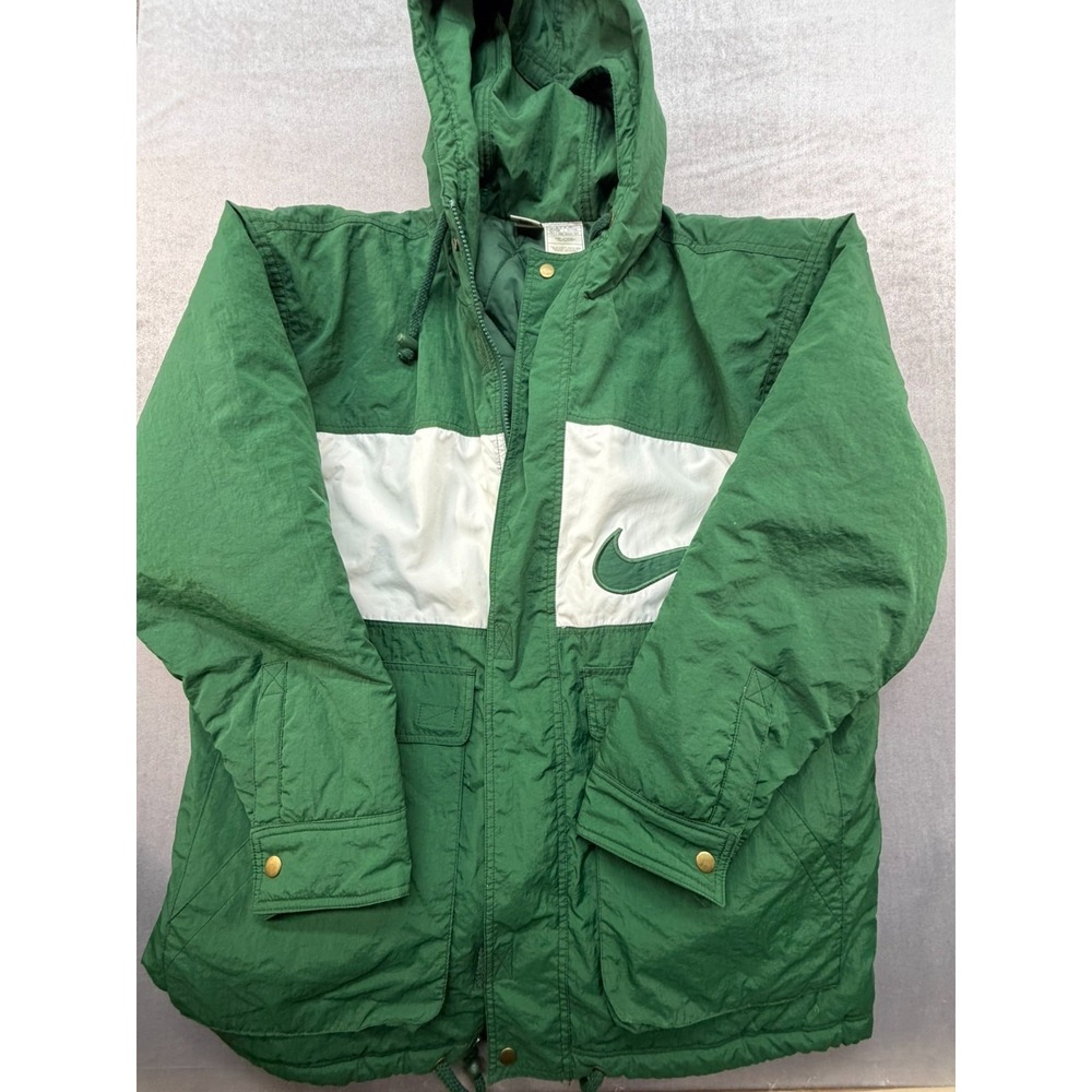 Nike‎ Green White Jacket 100% Nylon Size Medium 56323 05553 Heavy Duty